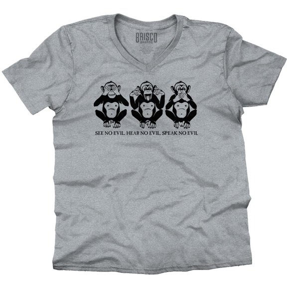 Wise Monkeys See No Evil Positive Saying V-Neck T Shirts Tees for Men - Picture 4 of 4
